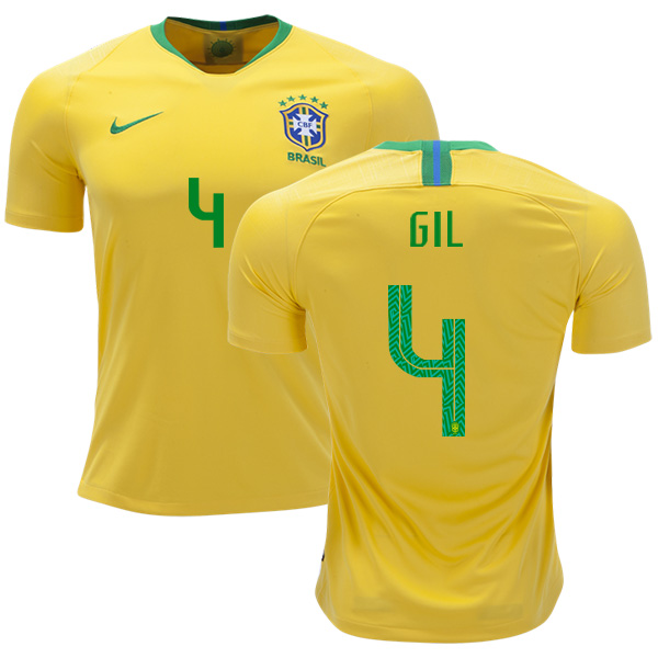 Brazil #4 Gil Home Kid Soccer Country Jersey